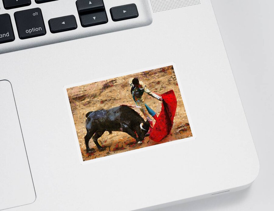 Bull Sticker featuring the painting Bullfighting by Charlie Roman