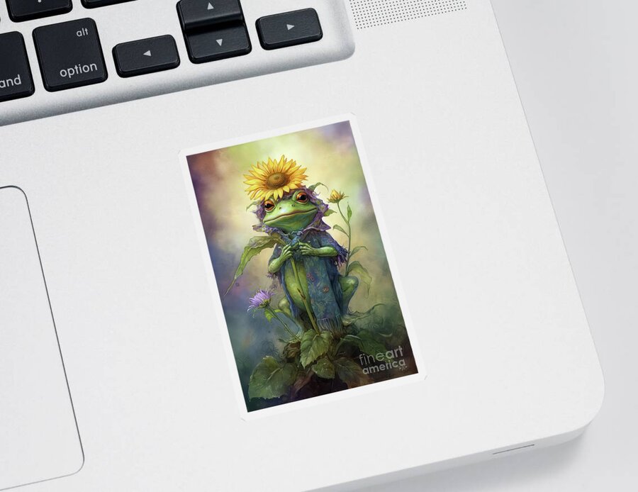  Frogs Sticker featuring the painting Bullfrog Sunflower Goddess by Tina LeCour