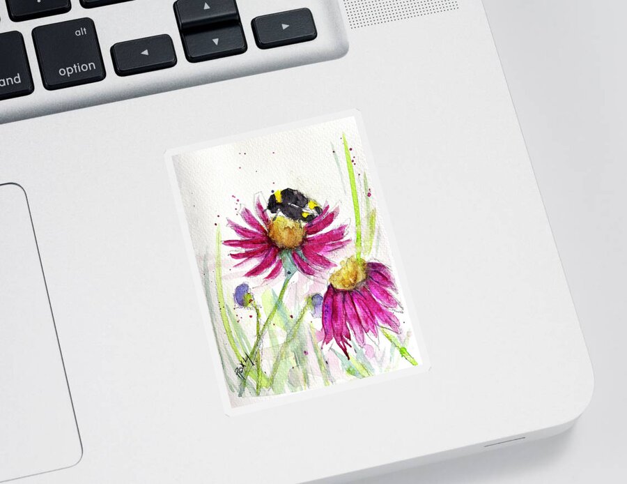 Bee Painting Sticker featuring the painting Bumble Bee in the Coneflowers by Roxy Rich