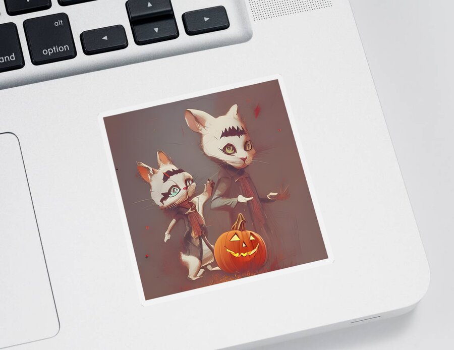 Digital Sticker featuring the digital art Bunny Brothers at Halloween by Beverly Read