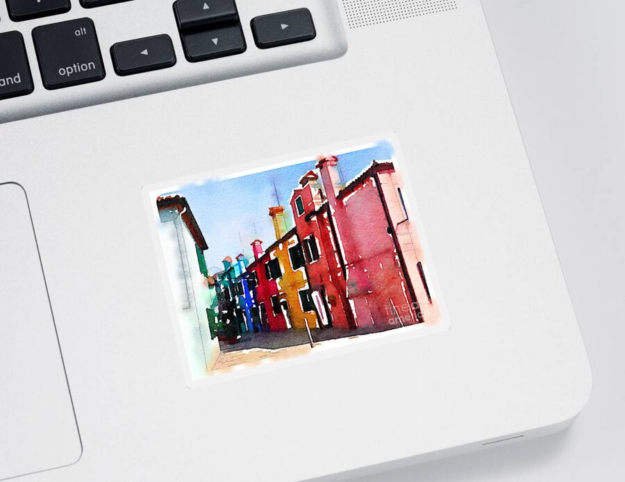 Burano Sticker featuring the digital art Burano, Italy by Wendy Golden
