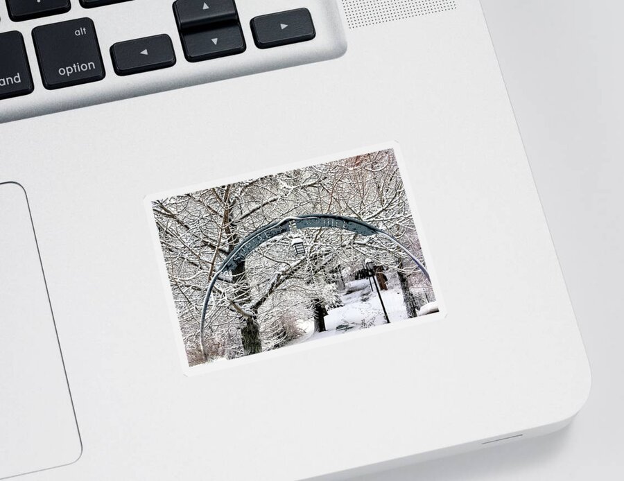 Burial Hill Entrance Sticker featuring the photograph Burial Hill Summer St Entrance Winter by Janice Drew
