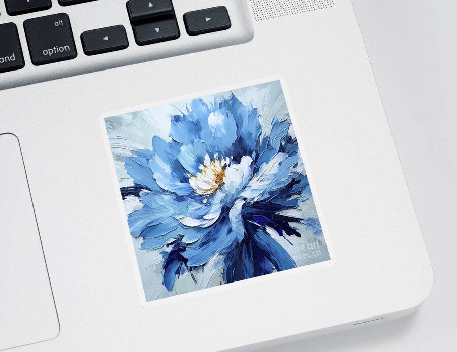 Peony Flowers Sticker featuring the painting Bursting Blue Peony by Tina LeCour