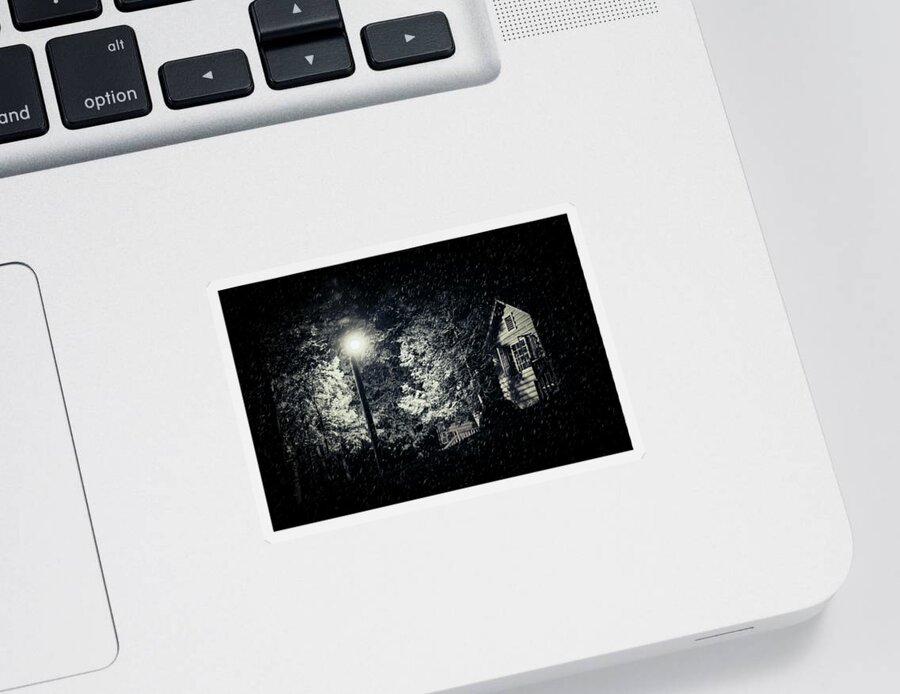 Huntsville Sticker featuring the photograph Cabin in the Woods at Night in Winter by John Twynam