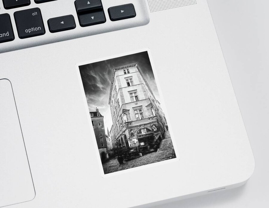Lyon Sticker featuring the photograph Cafe du Soleil Lyon France Black and White by Carol Japp