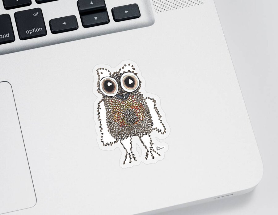 Owl Sticker featuring the drawing Caffeinated Owl with Transparent Background by Ali Baucom