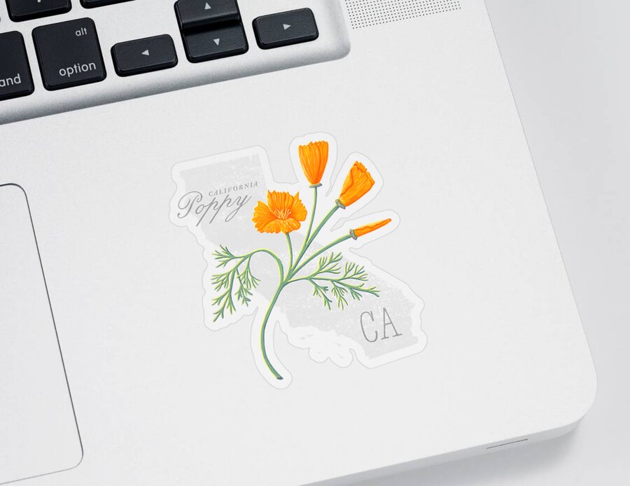 California Sticker featuring the painting California State Flower Poppy Art by Jen Montgomery by Jen Montgomery