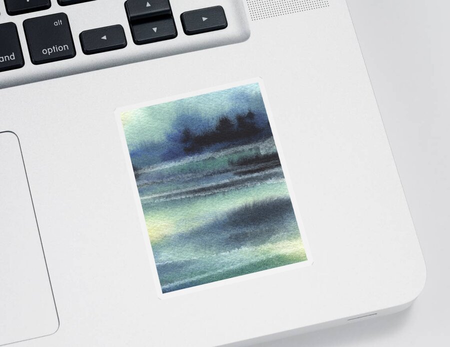 Calm Abstract Sticker featuring the painting Calm Meditative Landscape Water Reflections Beach Art Contemporary Cool Watercolor Palette I  by Irina Sztukowski