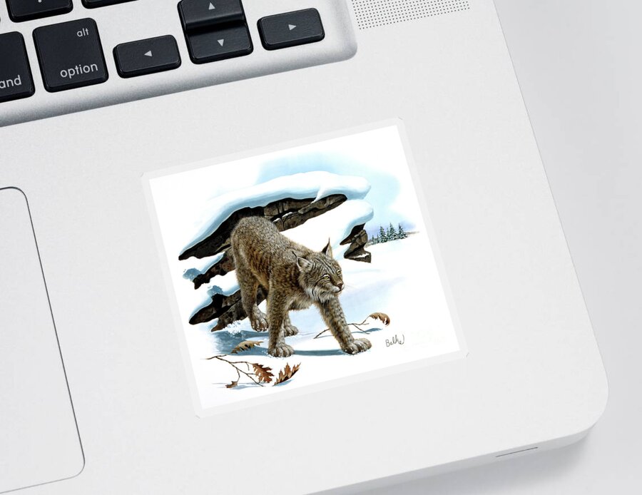 Wildlife Sticker featuring the painting Canada Lynx and Red Oak by Don Balke