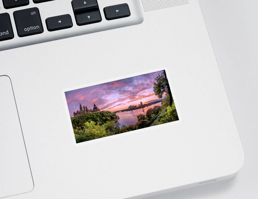 Architecture Sticker featuring the photograph Canadian Parliament Over Ottawa River at Sunset by John Twynam