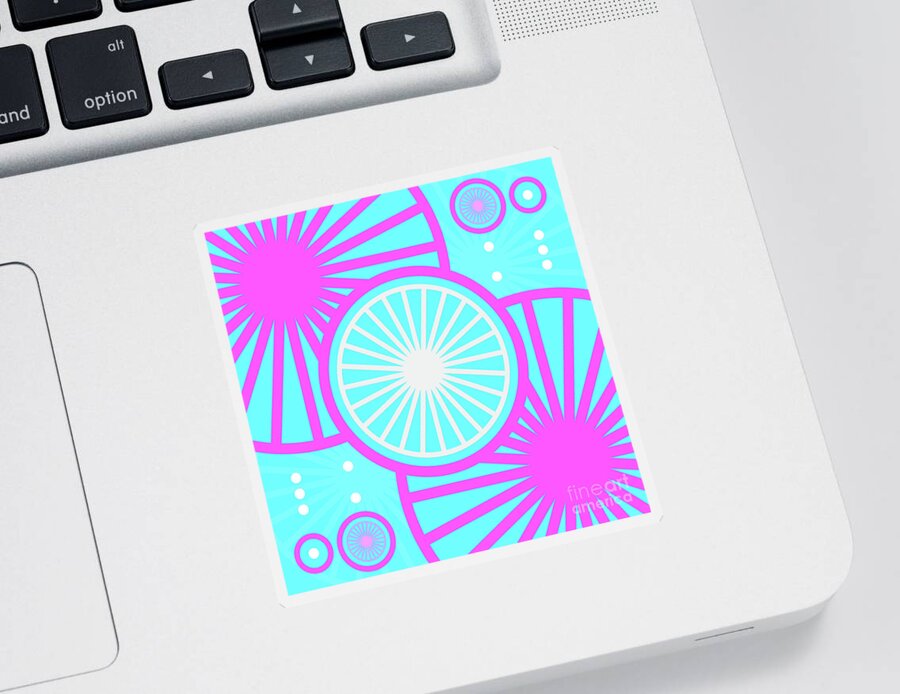 Abstract Sticker featuring the mixed media Candy Bubblegum Geometric Glyph Art in Cyan Blue and Pink n.0491 by Holy Rock Design