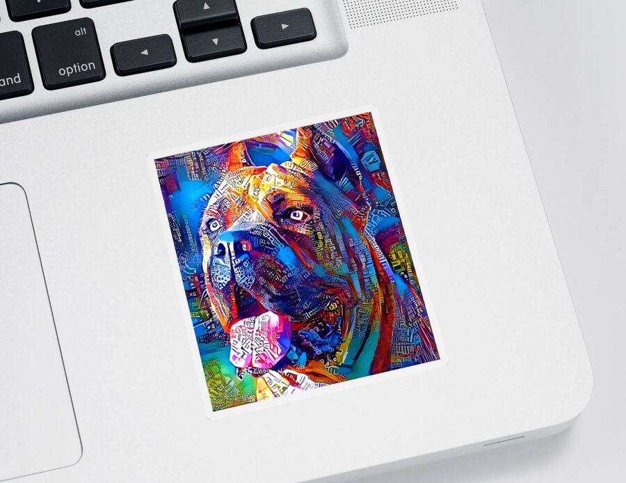 Cane Corso Sticker featuring the digital art Cane Corso head - colorful painting by Nicko Prints