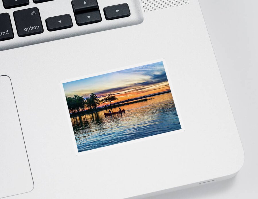 Higgins Lake Sticker featuring the photograph Canoe at Sunset by Joe Holley
