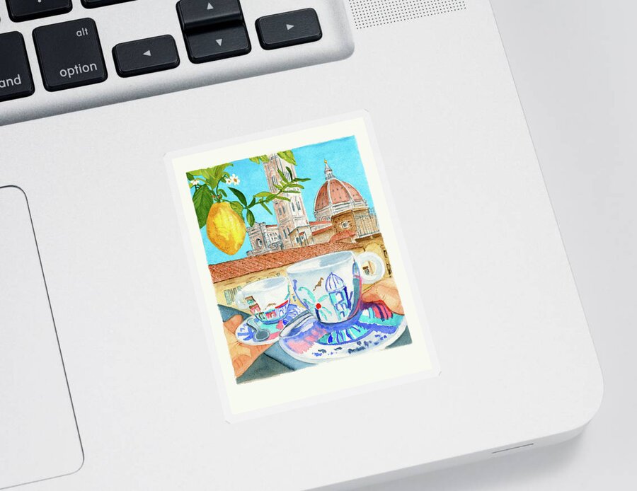 Coffee Sticker featuring the painting Cappuccino With A View Of The Duomo by Deborah League