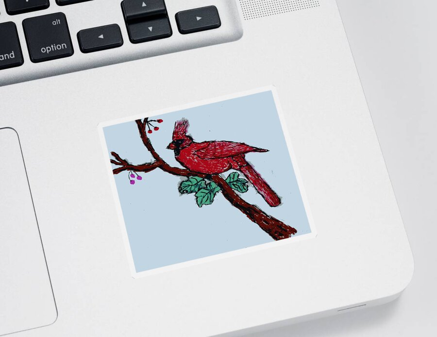 Cardinal Sticker featuring the painting Cardinal by Branwen Drew