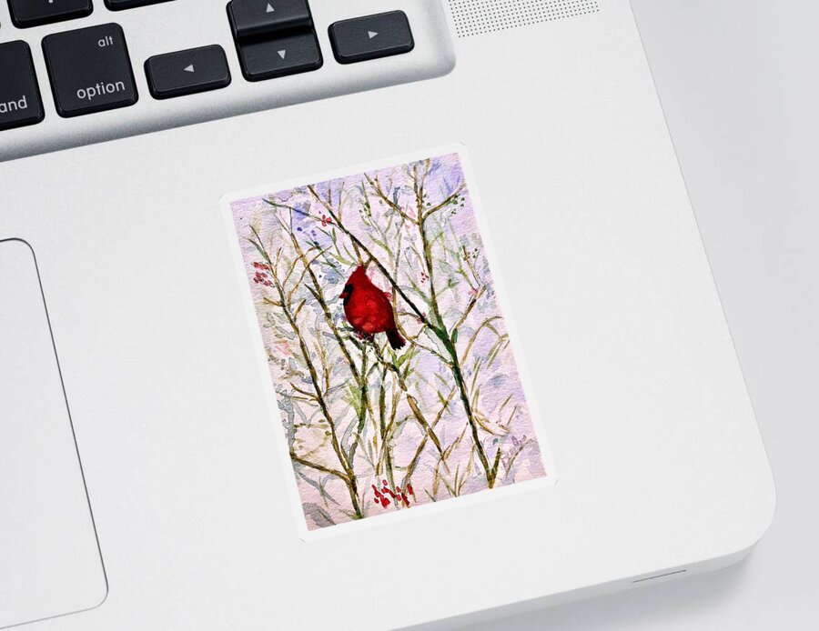 Cardinal Sticker featuring the painting Cardinal by Deb Stroh-Larson
