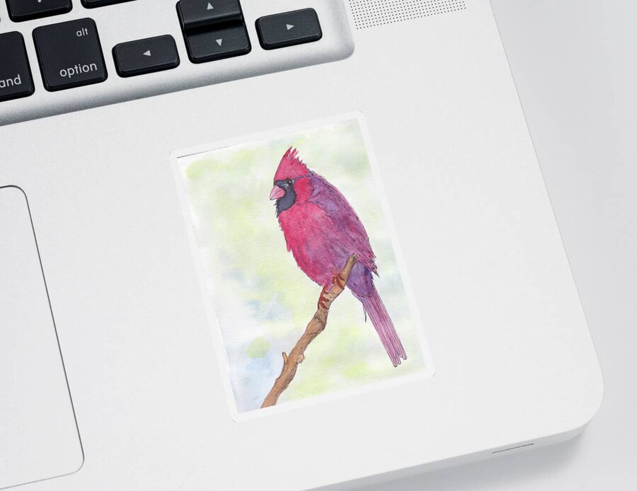 Birds Sticker featuring the painting Cardinal Visiting by Anne Katzeff