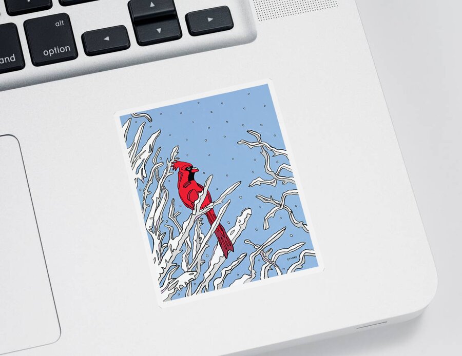 Cardinal Winter Branches Bird Sticker featuring the painting Cardinal Winter by Mike Stanko