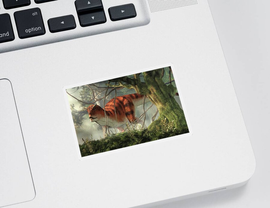 Carnotaurus Sticker featuring the digital art Carnotaurus in a Jungle by Daniel Eskridge