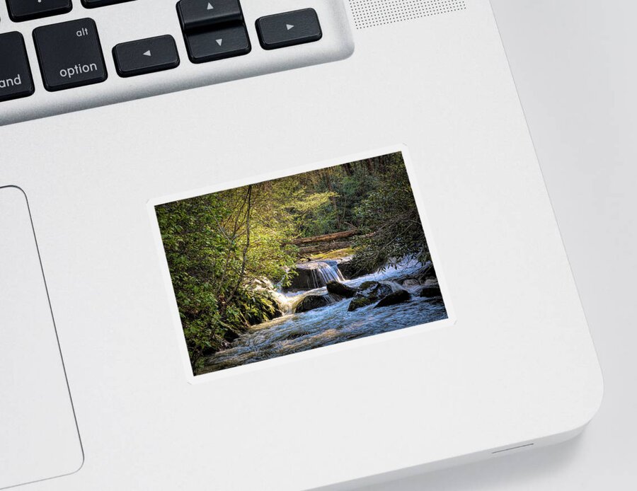 Waterfall Sticker featuring the photograph Cascading Waters in the Mountains by Debra and Dave Vanderlaan