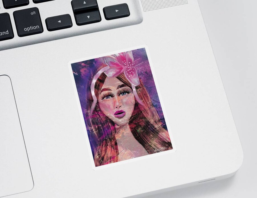 Whimsical Illustrations Sticker featuring the mixed media Caterina by Lorie Fossa