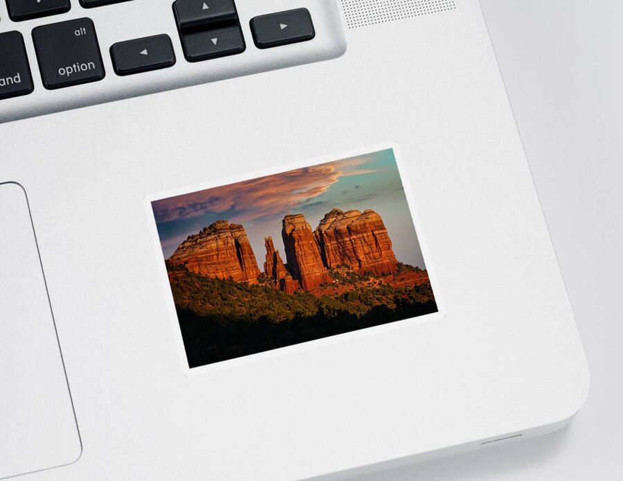 Sedona Sticker featuring the photograph Cathedral Rock Sunrise - Sedona - Arizona by Stuart Litoff