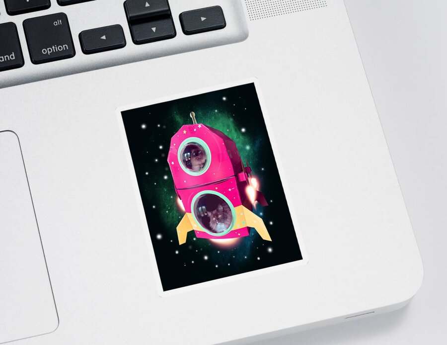Cat Sticker featuring the drawing Cats In Space by Ludwig Van Bacon