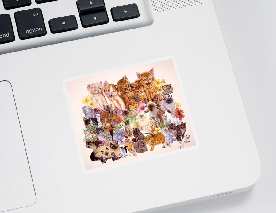 Cats Sticker featuring the painting Cats by John YATO