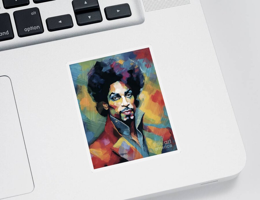 Abstract Sticker featuring the digital art Celebrity Portrait - Prince - 02211 by Philip Preston