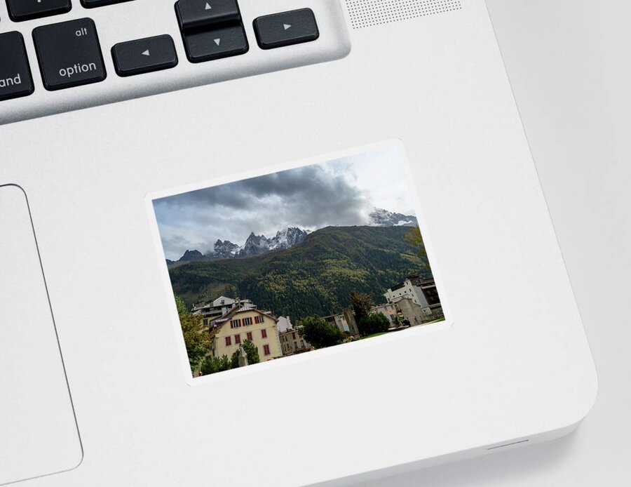 France Sticker featuring the photograph Chamonix looking up to Mont Blanc by Andrew Lalchan