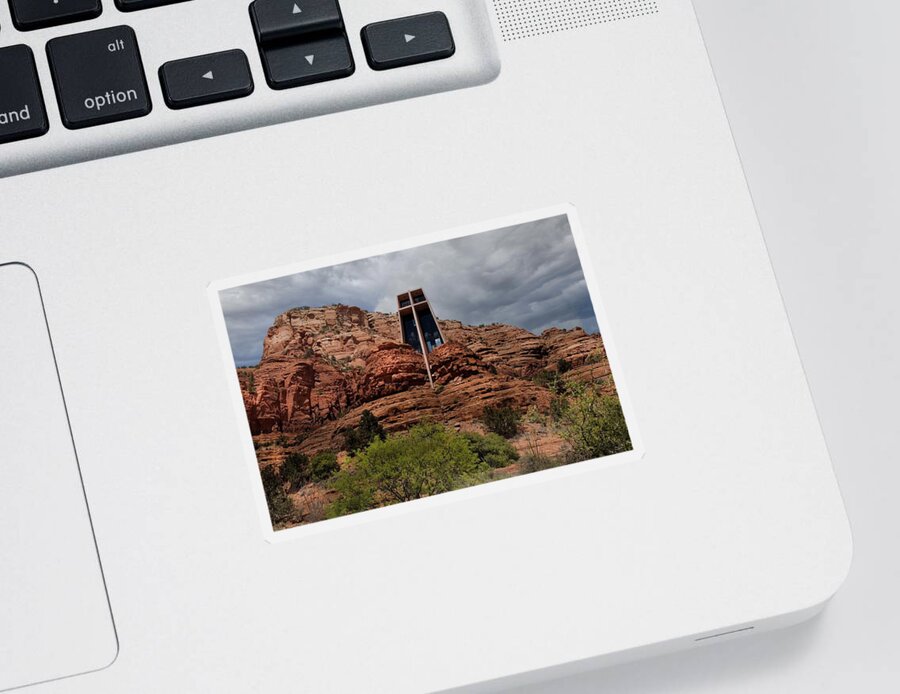 Chapel Sticker featuring the photograph Chapel in the Red Rocks by Laura Putman