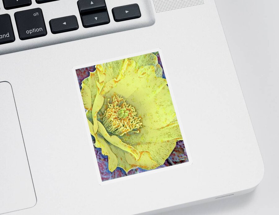 Macro Sticker featuring the photograph Charged Up Yellow Flower Abstract Macro by Roberta Byram