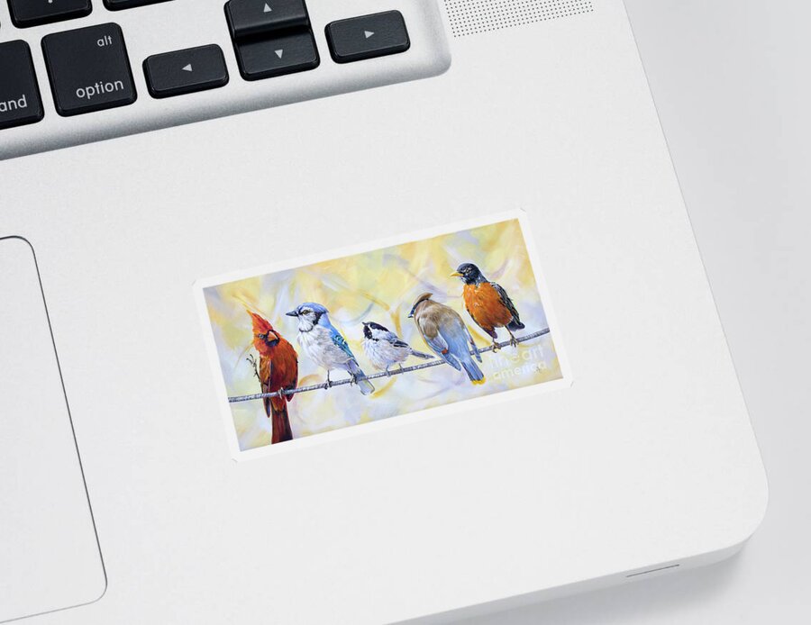 Birds Sticker featuring the painting Chatting Online by Annie Troe