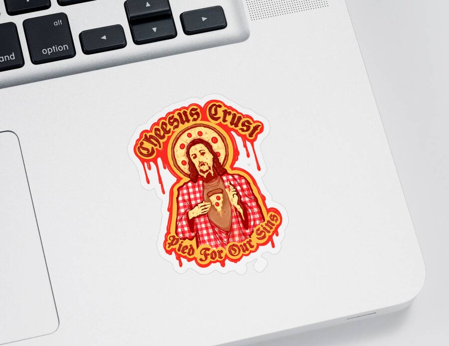 Pizza Sticker featuring the drawing Cheesus Crust by Ludwig Van Bacon