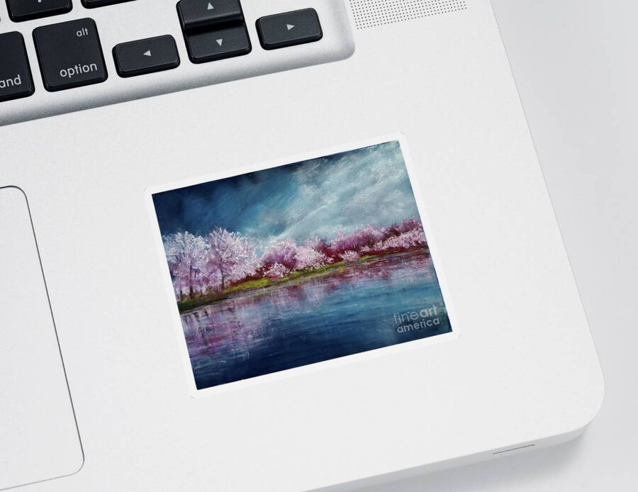 Cherry Tree Sticker featuring the pastel Cherry Tree Spring Reflection by Zan Savage