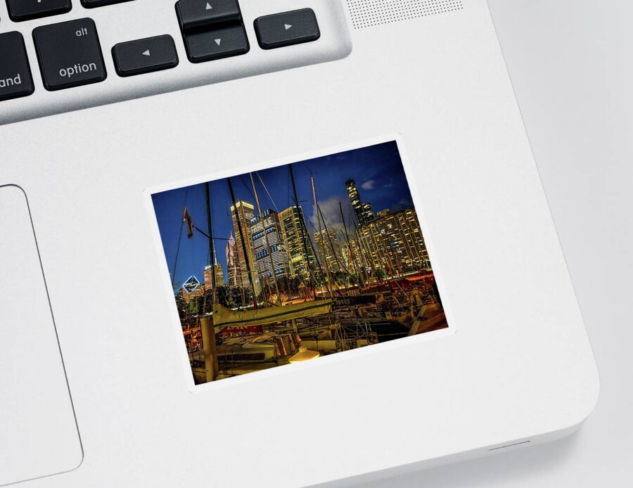 Ohana Sticker featuring the photograph Chicago Skyline from Chicago Yacht Club IMG_4713 by Michael Thomas