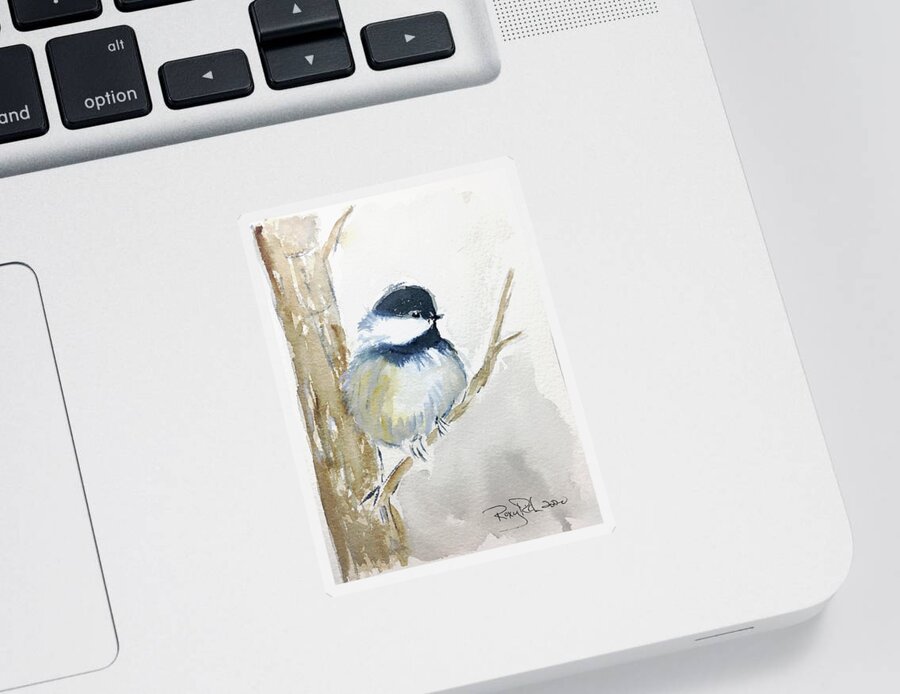 Chickadee Sticker featuring the painting Chickadee in a Tree by Roxy Rich