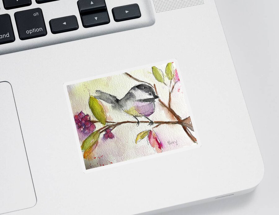 Watercolor Chickadee Sticker featuring the painting Chickadee perched in a Tree by Roxy Rich