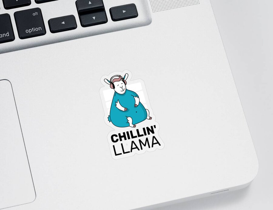 Chillin Sticker featuring the digital art Chillin Llama Listening Funny Music Lover Gift Musical Album Fan by Jeff Creation
