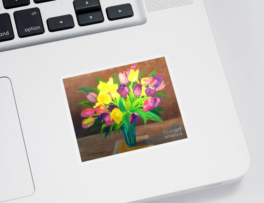 Tulips Sticker featuring the painting Chocolate and Tulips by Kathy Braud