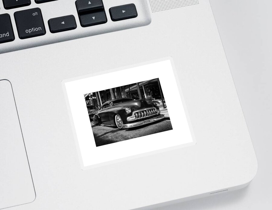 Black&white Sticker featuring the photograph Chopped Chevy Front View by ARTtography by David Bruce Kawchak