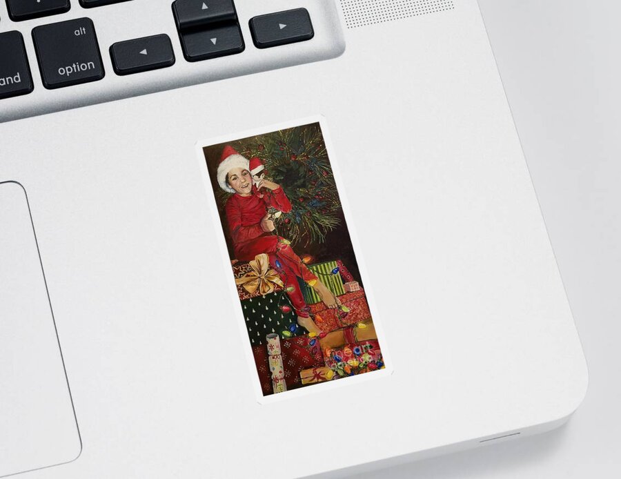 Christmas Sticker featuring the painting Christmas elves by Merana Cadorette
