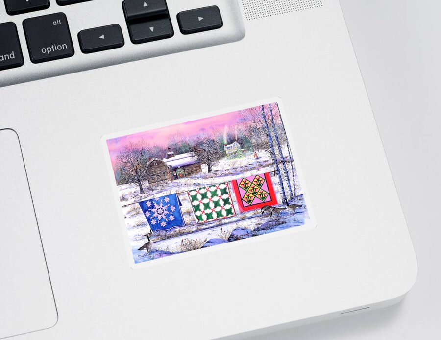 Christmas Sticker featuring the painting Christmas Eve Quilts by Diane Phalen