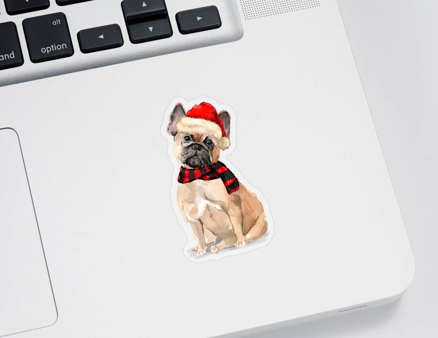 Bulldog Sticker featuring the digital art Christmas French Bulldog by Doreen Erhardt