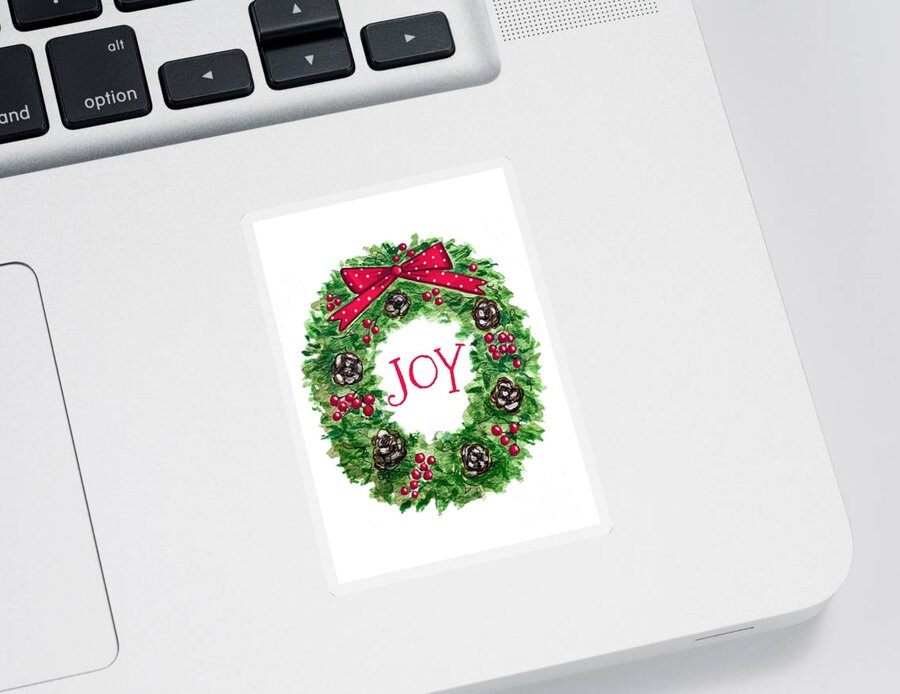 Joy Sticker featuring the painting Christmas Joy Wreath by Elizabeth Robinette Tyndall