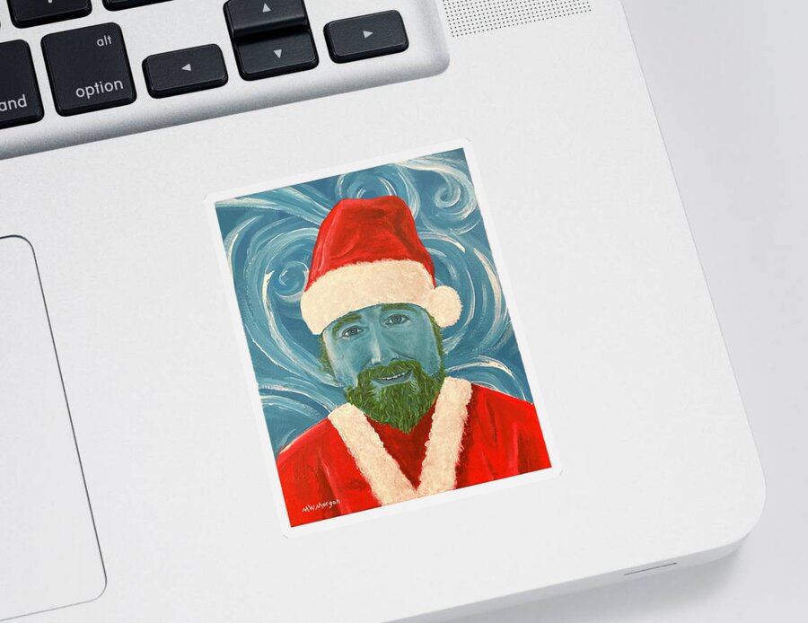  Sticker featuring the painting Christmas Self-Portrait 2021 by Michael Morgan