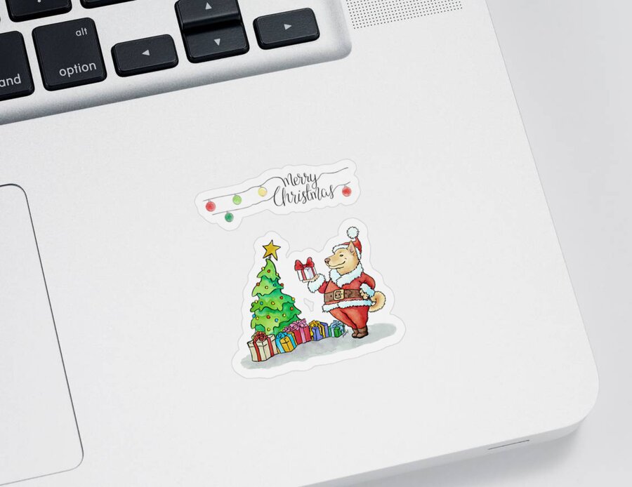 Shiba Sticker featuring the painting Christmas Shiba Inu by Jindra Noewi