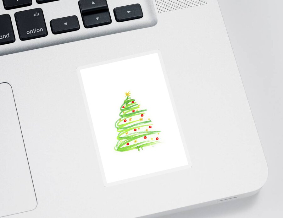Christmas Sticker featuring the painting Christmas tree with decoration by Karen Kaspar