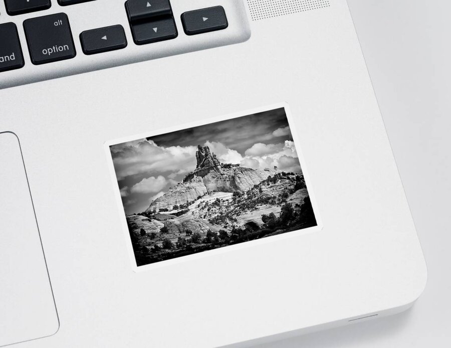 Church Sticker featuring the photograph Church Rock Black And White by Robert Woodward