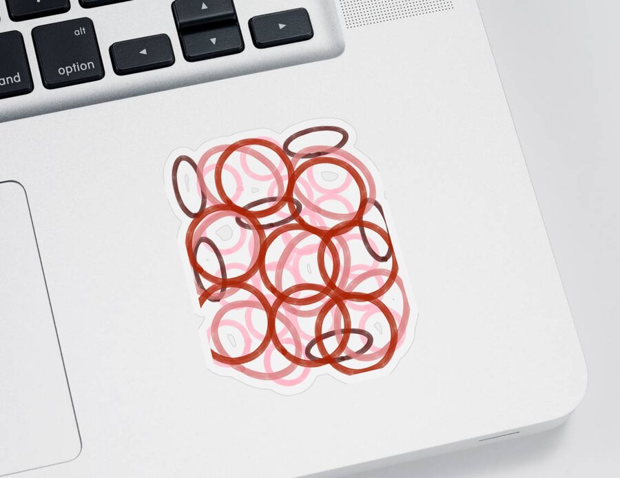Circles Sticker featuring the digital art Circular Design in Pinks and Reds by Bentley Davis